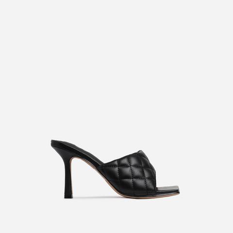 Tropez Square Toe Quilted Heel Mule In Black Faux Leather, Black