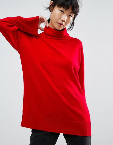 Asos - Maglione Oversize Con Maniche Ampie E Collo Alto - Rosso