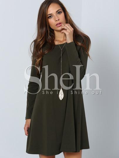 Vestido Manga Larga Casual -verde Oscuro