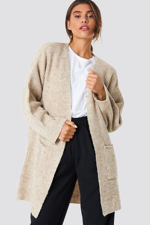 Front Pocket Knitted Cardigan Beige