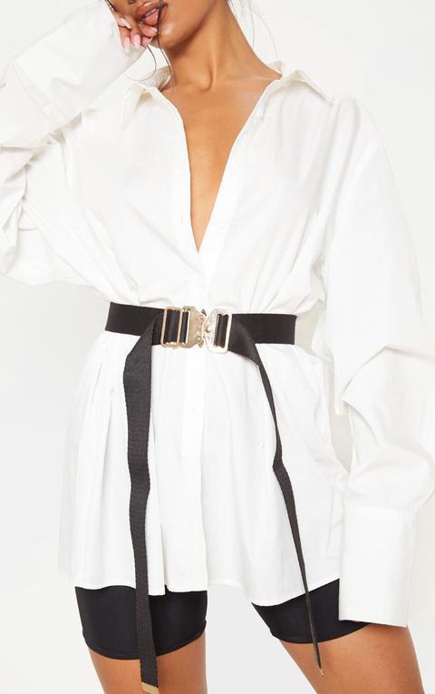 Black Woven Gold Buckle Tape Belt