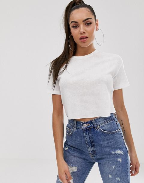 Asos Design - T-shirt Corta A Coste Grosse Bianca - Bianco