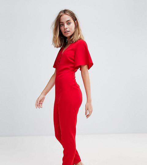 New Look Petite - Tuta Jumpsuit Rossa Con Maniche Svasate - Rosso