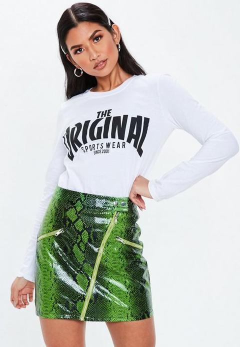 Neon Green Snake Skin Mini Skirt, Green