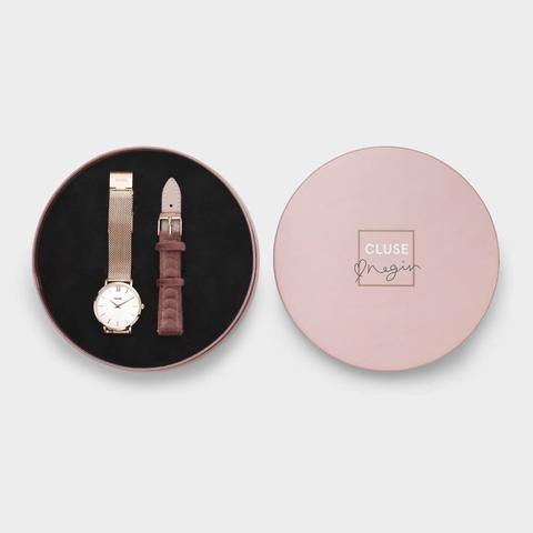 Cluse X Negin Gift Box - Minuit Rose Gold Mesh/pink Velvet