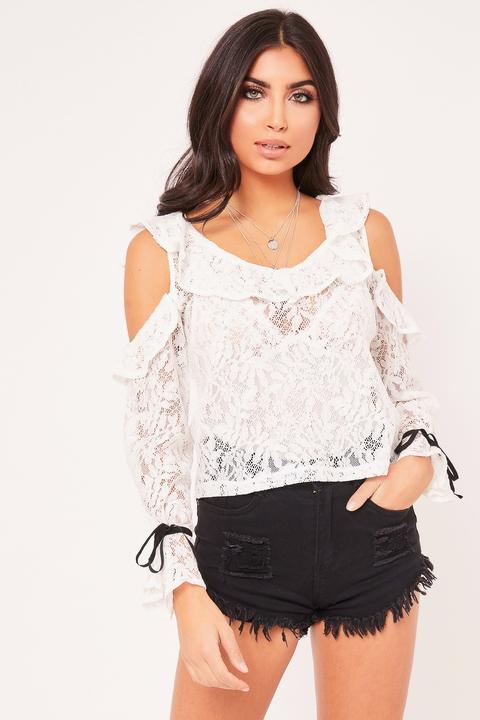 Lucia White Lace Frill Neck Top