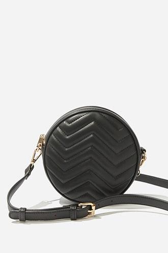 Forever 21 Faux Leather Round Quilted Crossbody , Black