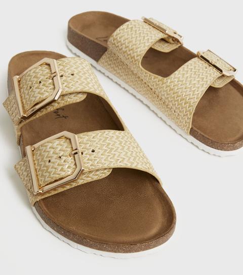 Cream Woven Buckle Footbed Sliders New Look Vegan