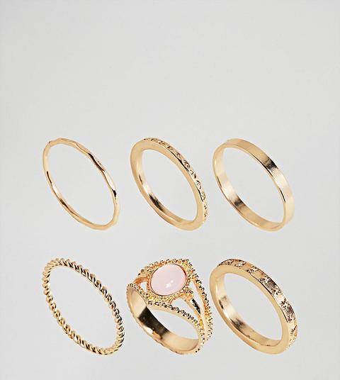 Asos Design Curve Exclusive Pack Of 6 Vintage Style Rings In Gold