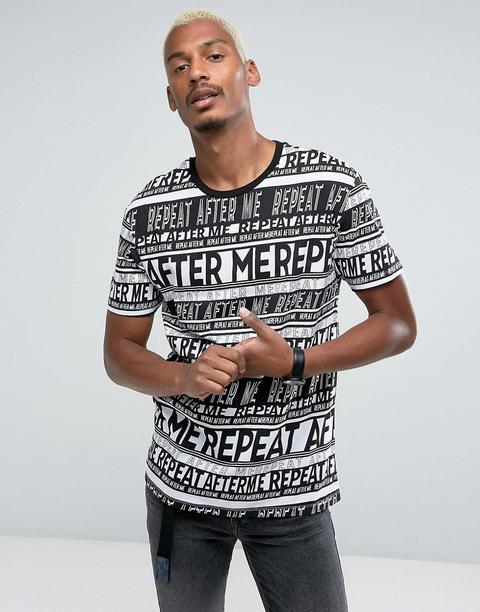 Bershka - Repeat After Me - T-shirt Color Nero E Bianco - Nero