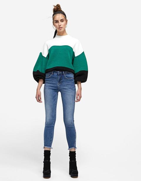 Pantaloni High Waist Borchie Jeans Chiaro
