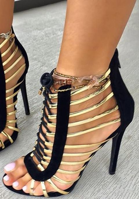 Sandali Punta Tonda Stiletto Tagliato A Forma Di Tacco Alto Nero