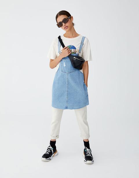 Vestito Salopette In Jeans Con Orlo Non Rifinito