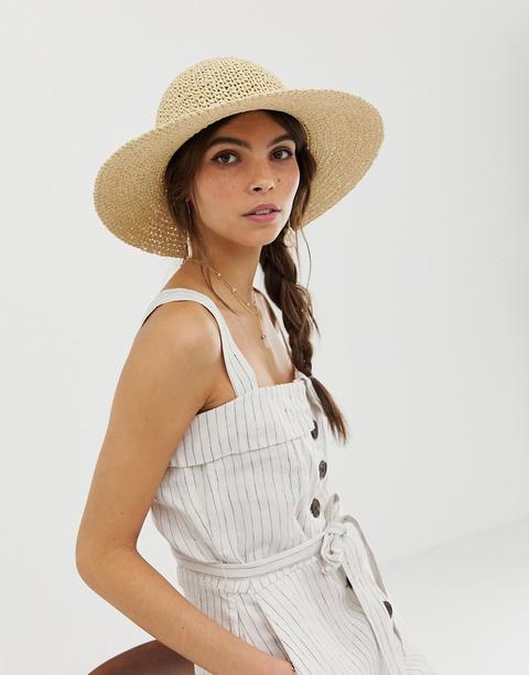 Asos Design - Cappello Floscio Regolabile In Paglia All'uncinetto Con Falda Corta - Marrone