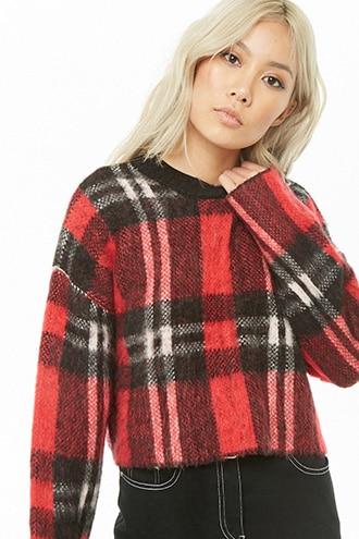 red and black plaid pullover