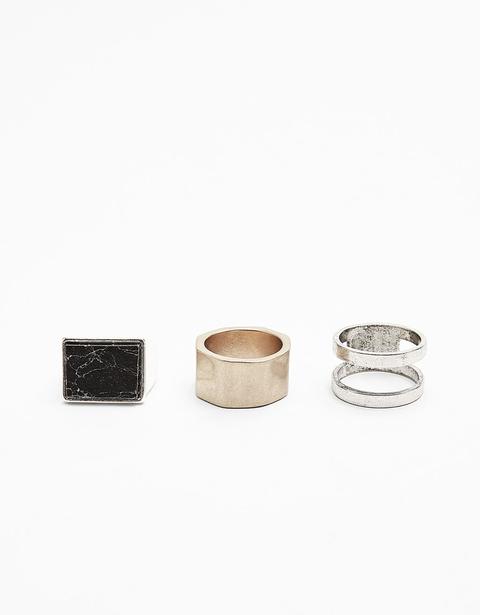 Set Anillos Piedra Y Tuerca