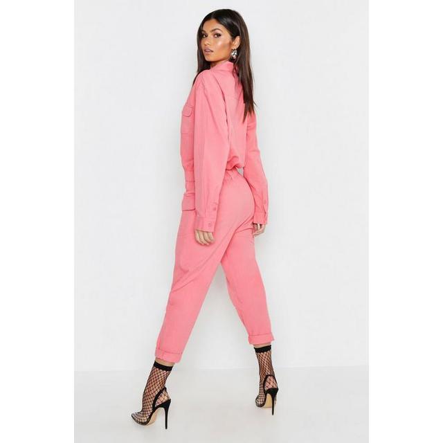 pink denim boiler suit