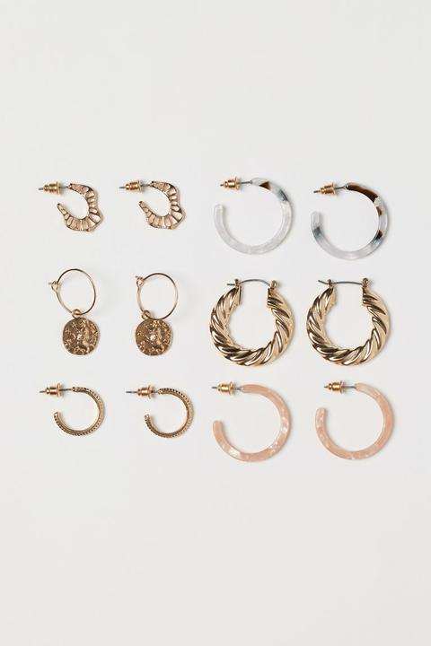 6 Pairs Hoop Earrings - Gold