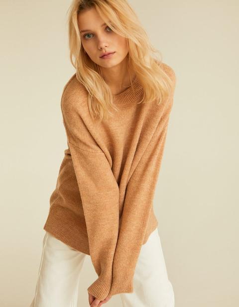 Pullover A Girocollo Infeltrito Beige