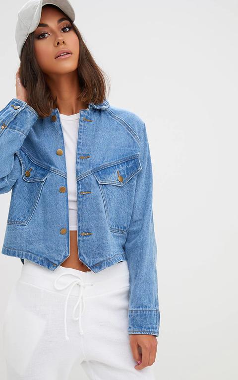 Light Wash Cropped Trucker Denim Jacket, Light Blue Wash