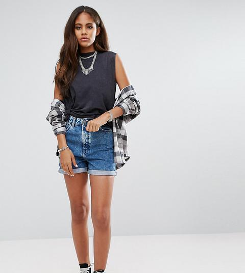 Asos Tall Denim - Mom Shorts Di Jeans Blu Slavato Luella - Blu