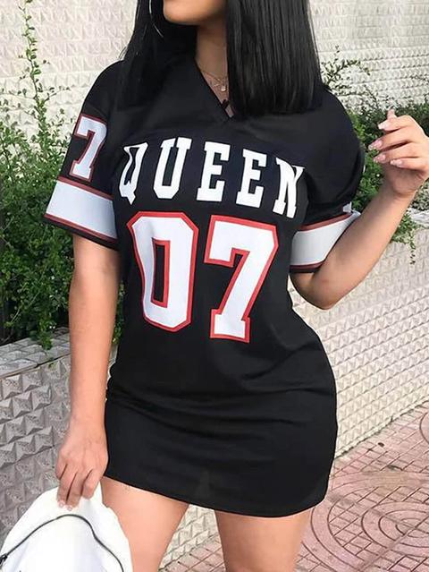 Casual Letra V-cuello Manga Corta Mini Vestido