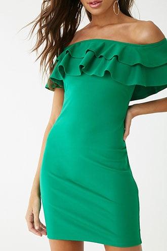 Forever 21 Off-the-shoulder Flounce Mini Dress , Green