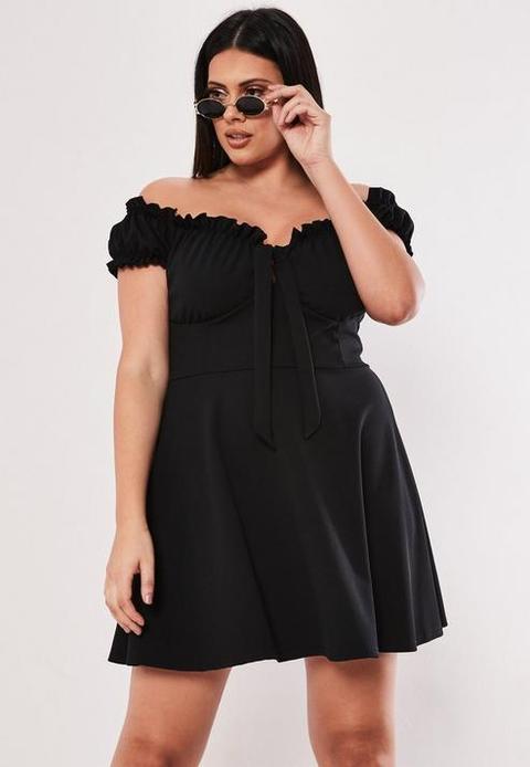 Plus Size Black Milkmaid Skater Dress, Black