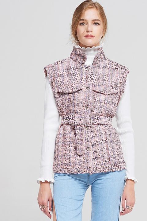 Rose Belted Tweed Vest Jacket