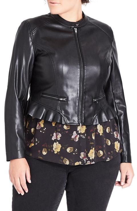 Frill Rider Faux Leather Jacket