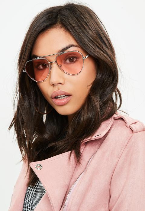 Pink Coloured Lens Aviator Sunglasses