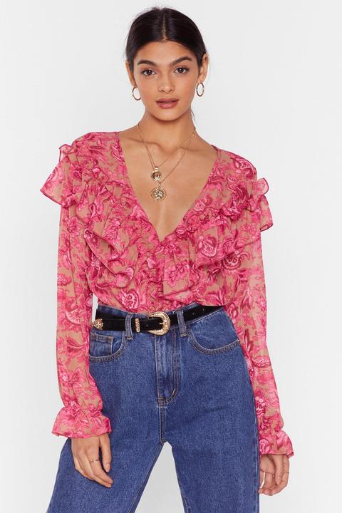 Womens Cause A Stir Floral Ruffle Blouse