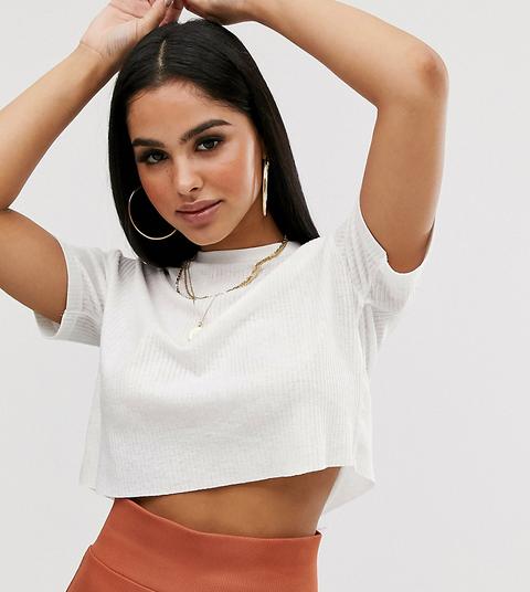 Asos Design Petite - T-shirt Crop Top À Grosses Côtes - Blanc