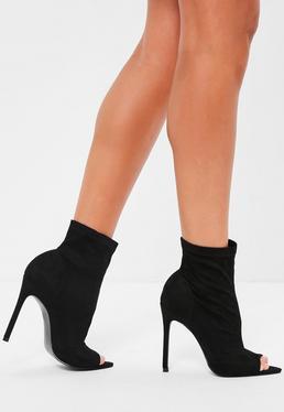 Schwarz Ankle-boots Mit Peep-toe