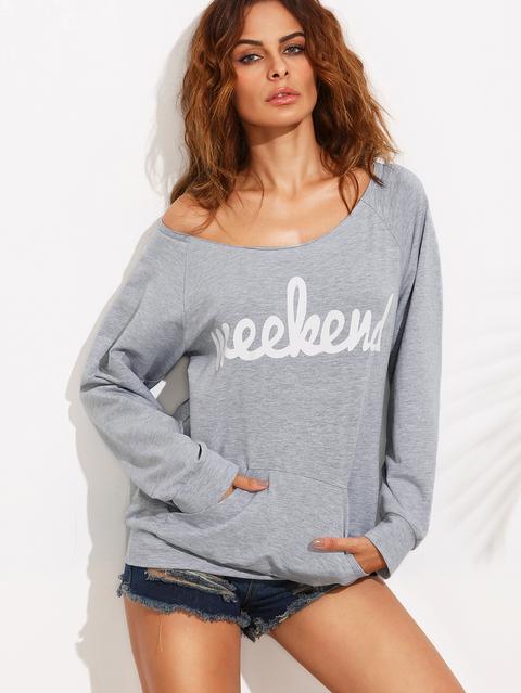 Weekend Print Kangaroo Pocket Sweatshirt