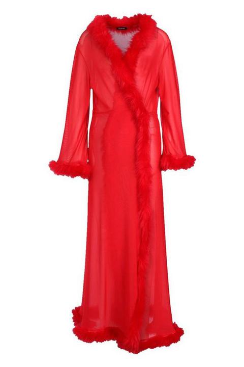 Premium fluffy trim maxi hot sale robe