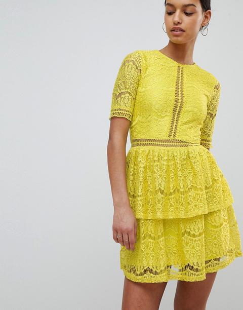 Missguided - Vestitino A Strati In Pizzo - Giallo