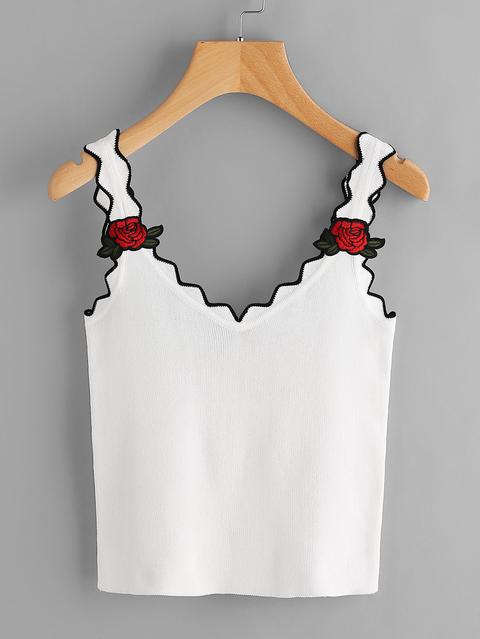 Rose Patch Chevron Trim Ringer Cami Top