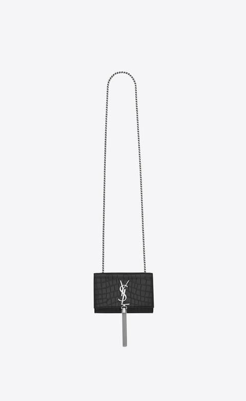 Satchel Kate Small Tassel Nera In Pelle Stampata Coccodrillo