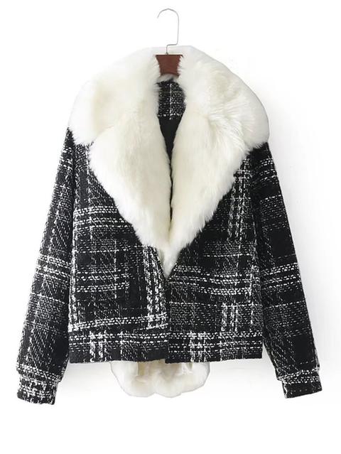 Oversized Faux Fur Plaid Jacket