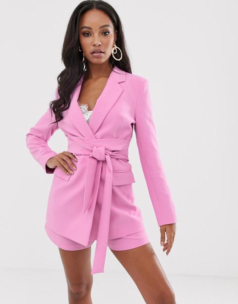 Asos Design Wrap Belted Suit Blazer In Pink