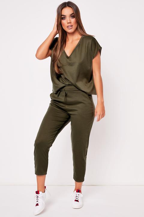 Gina Khaki V Neck Loungewear Set