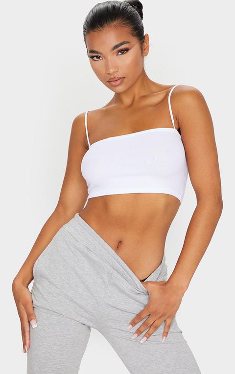 White Rib Spaghetti Strap Crop Top