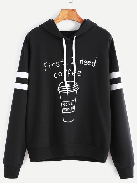 Felpa Con Cappuccio E Scritta E Con Maniche A Strisce Varsity