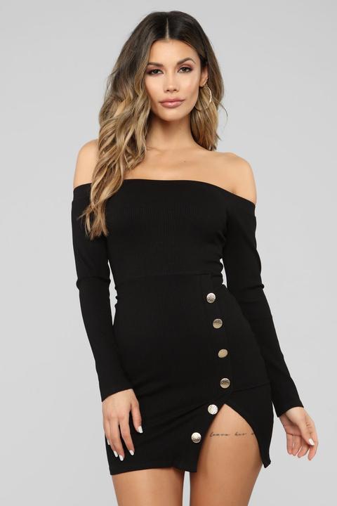 Inevitable Change Off Shoulder Mini Dress - Black