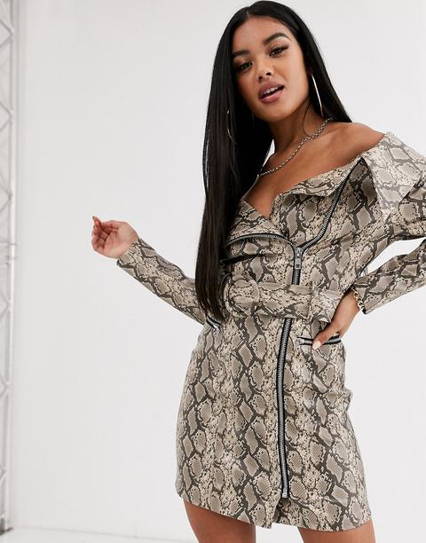 Asos Design Premium Snake Belted Mini Pu Dress-multi