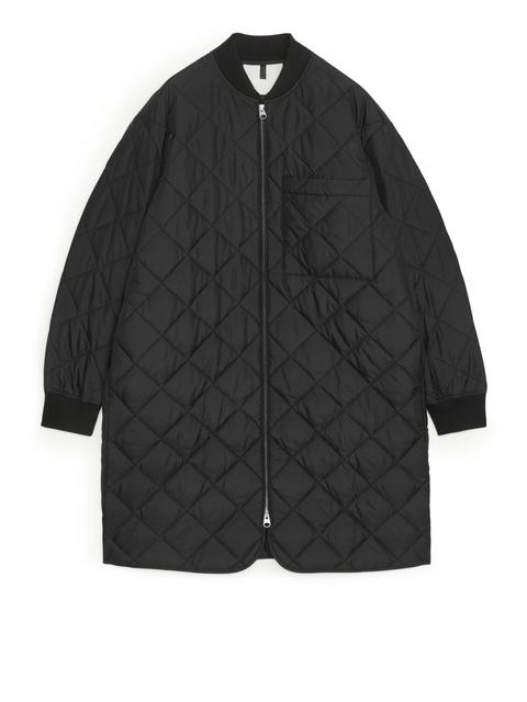 Quilted Long Jacket - Black