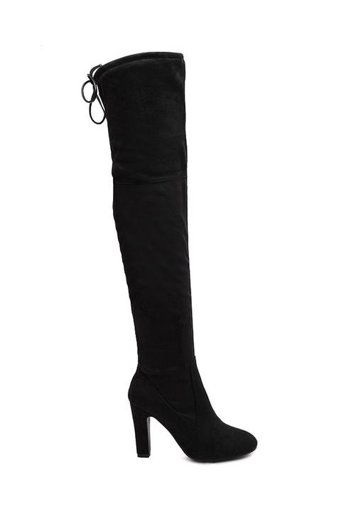 Suede Solid Color Chunky Heel Thigh Boots