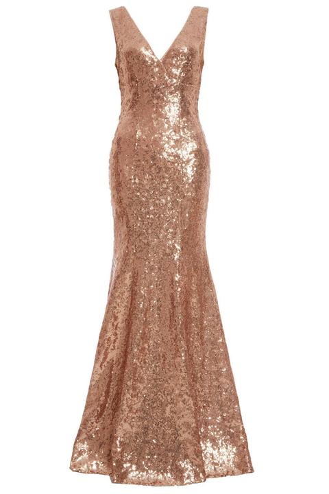 quiz champagne sequin embellished maxi dress