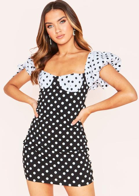 Isabelle Black Polkadot Puff Sleeve Mini Dress